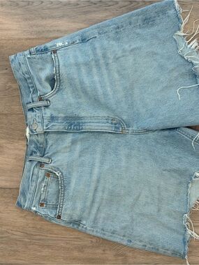 Agolde Light Blue Frayed-Hem Denim Shorts